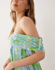 off-shoulder bandeau mini dress in green floral print