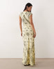 scoop neck bias cut maxi dress in yellow bandana print