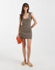 knit bouclé dress with sculpted rib-knit detailing in mocha