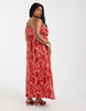 PIECES Curve wrap detail cami plisse maxi dress in pink and red floral print