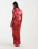 Vero Moda Petite long sleeve drapey mesh maxi dress in pink and orange marble print