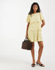 PIECES textured tiered mini dress in yellow and brown polka dot print