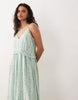 YAS Festival cami midi dress with button front detail in soft green floral stripes