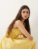ruched bodice maxi sundress with full skirt and multi stitched hem in yellow