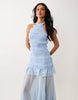 TFNC shirred chiffon ruffle sheer skirt maxi dress in blue