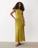 Vero Moda sleeveless ruched detail maxi dress with asymmetric waist in green
