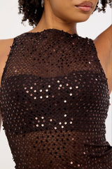 Motel Dudley Vest Top Sequin Knit Coffee