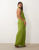 mesh halter maxi dress with draped sash detail in lime