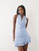 Kaiia exclusive textured mesh cowl halterneck ruffle hem mini dress in lilac