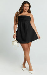 Donatella Mini Dress - Strapless Drop Waist Dress in Black