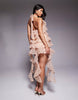 ASOS LUXE Ruffle halter neck rose print mini dress in pink