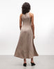 high neck sleeveless swing linen look maxi dress in oat
