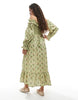Miss Selfridge Petite printed linen blend bardot maxi dress in green floral