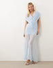 gathered drape v neck stretch chiffon maxi dress in baby blue