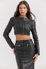 black vegan leather cropped top