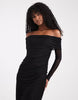 Vero Moda long sleeve mesh bardot dress in black