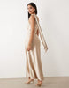 Aria Cove satin drape twist shoulder maxi dress in champagne
