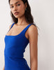 Vesper bengaline sleeveless square neck fishtail midi dress in cobalt