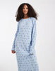 Pieces long sleeve plisse midi dress in ditsy blue floral print