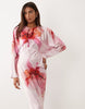 satin batwing maxi dress in pink floral print