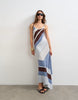 Topshop knit asymmetric striped maxi dress in blue multi