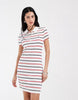 Tommy Jeans rib bodycon polo dress in navy/red stripe