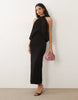TFNC slinky high neck halter detail backless maxi dress in black