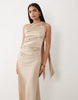 Aria Cove satin drape twist shoulder maxi dress in champagne