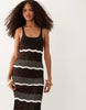 Miss Selfridge crochet maxi dress in chocolate striped print