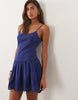 Mango 100% cotton strappy mini dress with embroidered skirt in blue