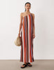 one shoulder plisses maxi dress in colorful stripe