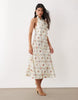 YAS halterneck backless satin maxi dress in white floral print