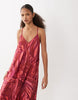 VILA cami maxi dress with crossed straps in red tropical print