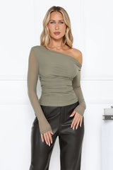 Glow Up After Dark Mesh Long Sleeve Top Sage