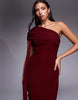 Kaiia Exclusive double layered slinky mesh one-shoulder drape detail maxi dress in wine