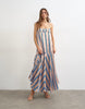 Topshop satin seamed maxi dress with piped edges in natural and blue stripes