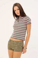 Rusty Dirtbag Cargo Low Rise Mini Denim Short Light Khaki