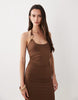 SNDYS metal detail strap scoop neck maxi dress in chocolate