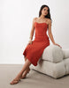 Mango sleeveless wrap detail midi dress with open back detail in red