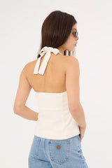 Perfect Stranger Menorca Linen Gathered Halter Top White