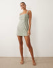 Good American linen blend tailored square neck mini dress in sage green