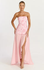 Electra Maxi Dress - Strapless Sequin Embellished Dress in Soft Pink