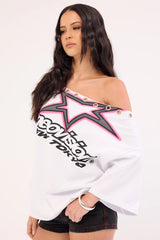Neovision Cold Signal Off Shoulder Relaxed Tee White