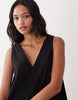 cotton linen v neck smock mini dress in black