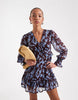 Wednesday's Girl floral print floaty V-neck midi dress in burgundy and blue