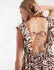 Vero Moda ruffle shoulder V-neck maxi dress in chocolate zebra print