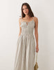 Esmée tie strap shirred beach maxi dress in beige & white stripes