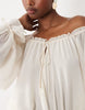 Oh Polly chiffon off the shoulder balloon sleeve layered skirt and tie detail mini dress in ivory