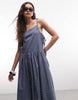 COLLUSION tie side asymmetric maxi dress in blue plaid