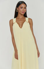 Heidi Maxi Dress ~ Pale Yellow Pleated Chiffon